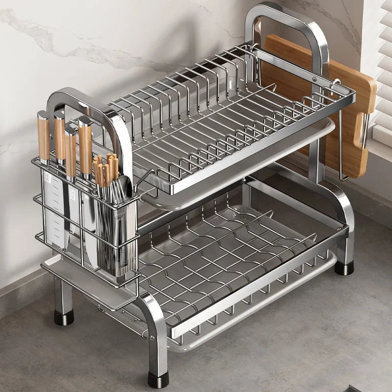 Dish Drying Rack Compact Kitchen Dish Rack Drainboard Set Large Rust-Proof Dish Drainer with Utensil Holder by Smarsty