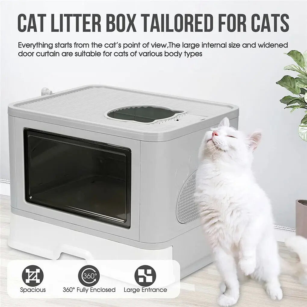 Foldable Cat Litter Box with Massager Scoop - Smarsty