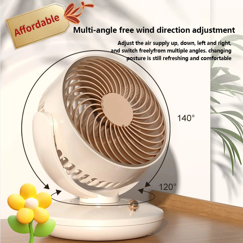 6" Desk Fan Portable USB Table Fan 3 Speed Settings 300° Tilt & 120° Oscillation Quiet Air Circulator for Home Office Beige