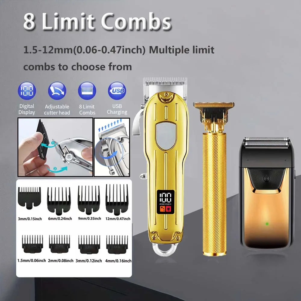 Professional Hair Clipper and Trimmer Set Men Electric Razor Shavers Beard Trimmer Rechargeable Barber Clippers Haircut Kit - Smarsty