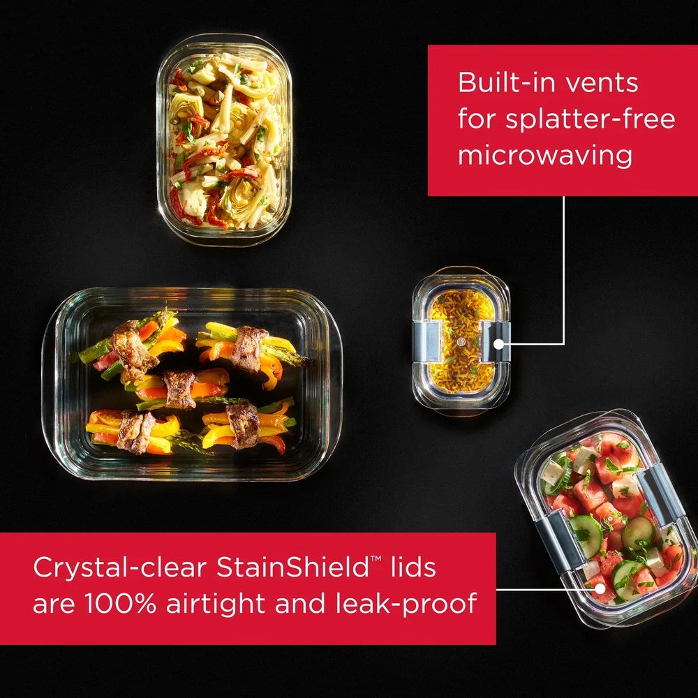 Airtight Leak-Proof Glass Food Storage Containers Set of 2 Vented Microwave Safe Stackable Modular Dishwasher Safe Oven Safe