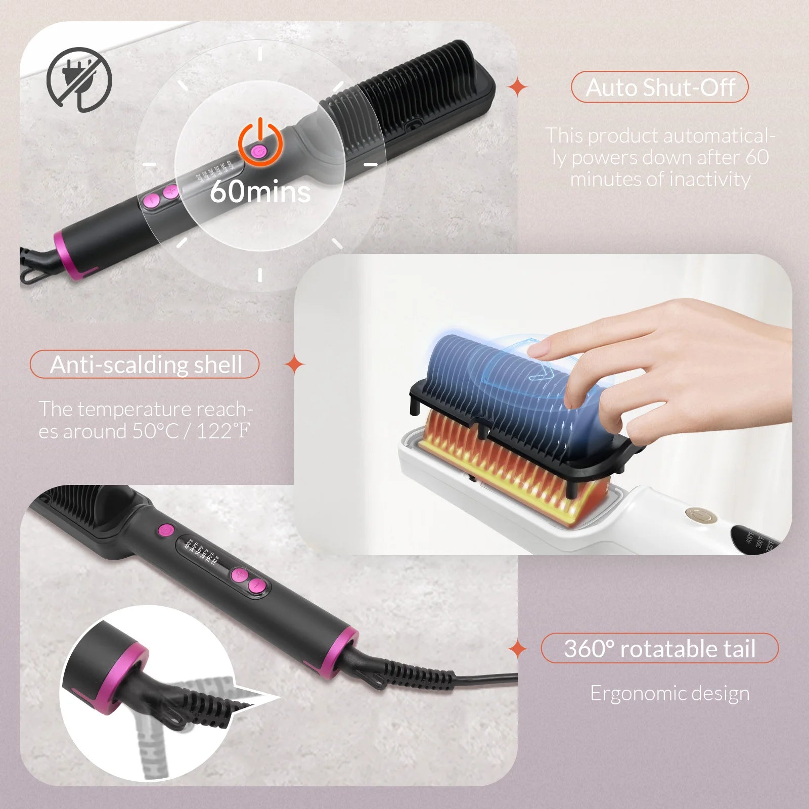 OUDIM Ionic Hair Straightener Brush with Six Temperature Settings - Smarsty