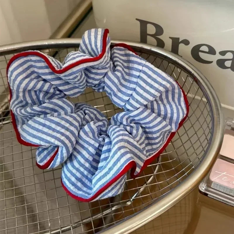 Striped Blue Red Scrunchie Hair Tie Soft Elastic Comfort - Smarsty