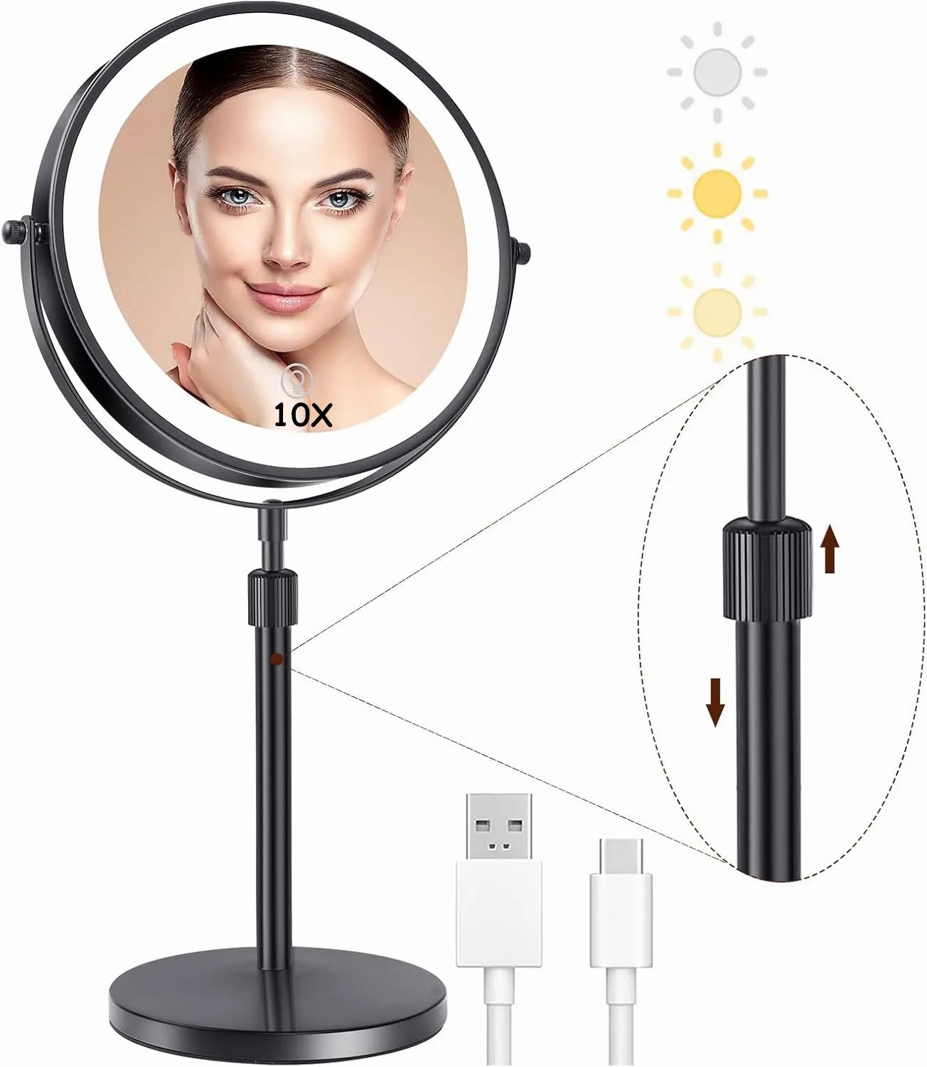 8 Inch Makeup Mirror With Light And 10X Magnification - Smarsty