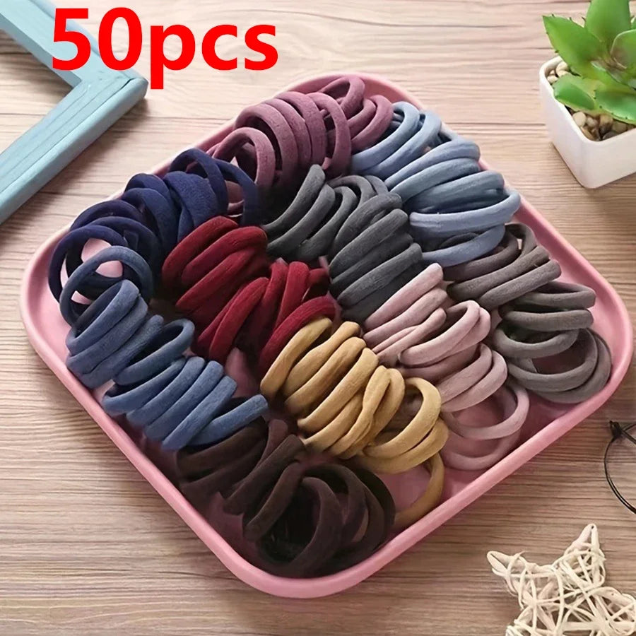 50 Pack Nylon Scrunchies Soft Stretchy No Damage Hold - Smarsty