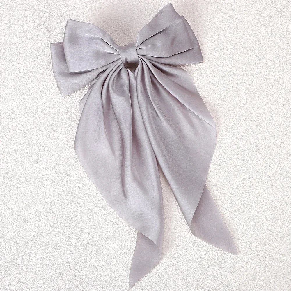 Girls Elegant Big Bow Satin Hair Clip Accessory - Smarsty