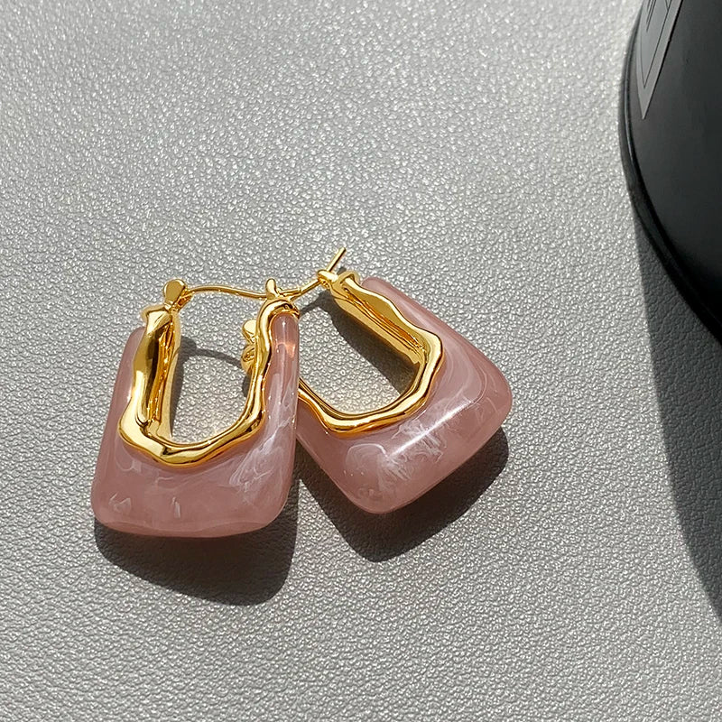 Geometric Resin Earrings in Green and Pink for Women 2023 - Smarsty