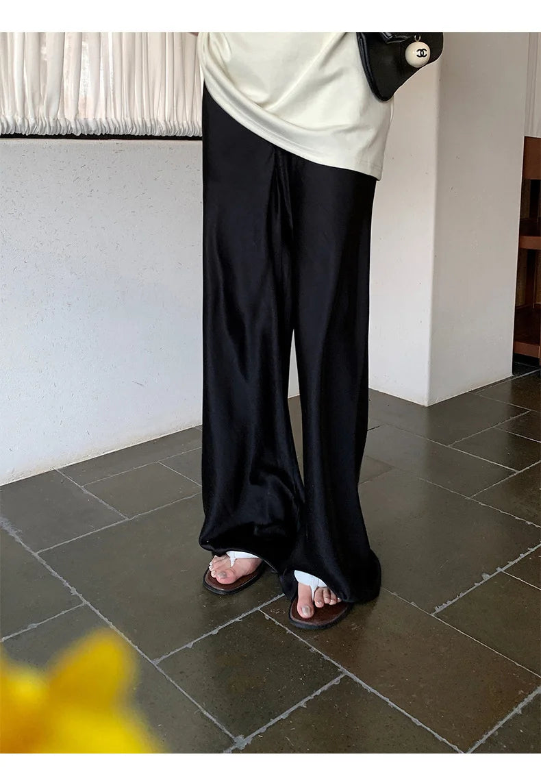 Satin Wide Leg Pants Long Floor Casual Pants Women's Summer - Smarsty