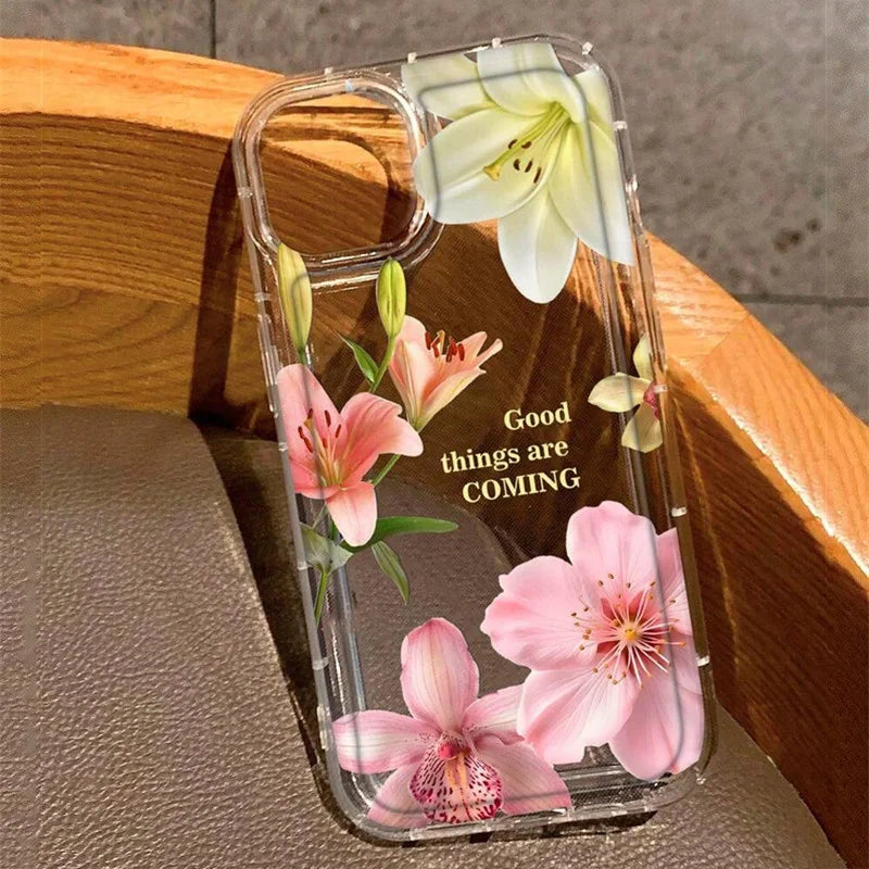 Clear Floral Phone Case Anti Fingerprint For iPhone 15 16 17 - Smarsty