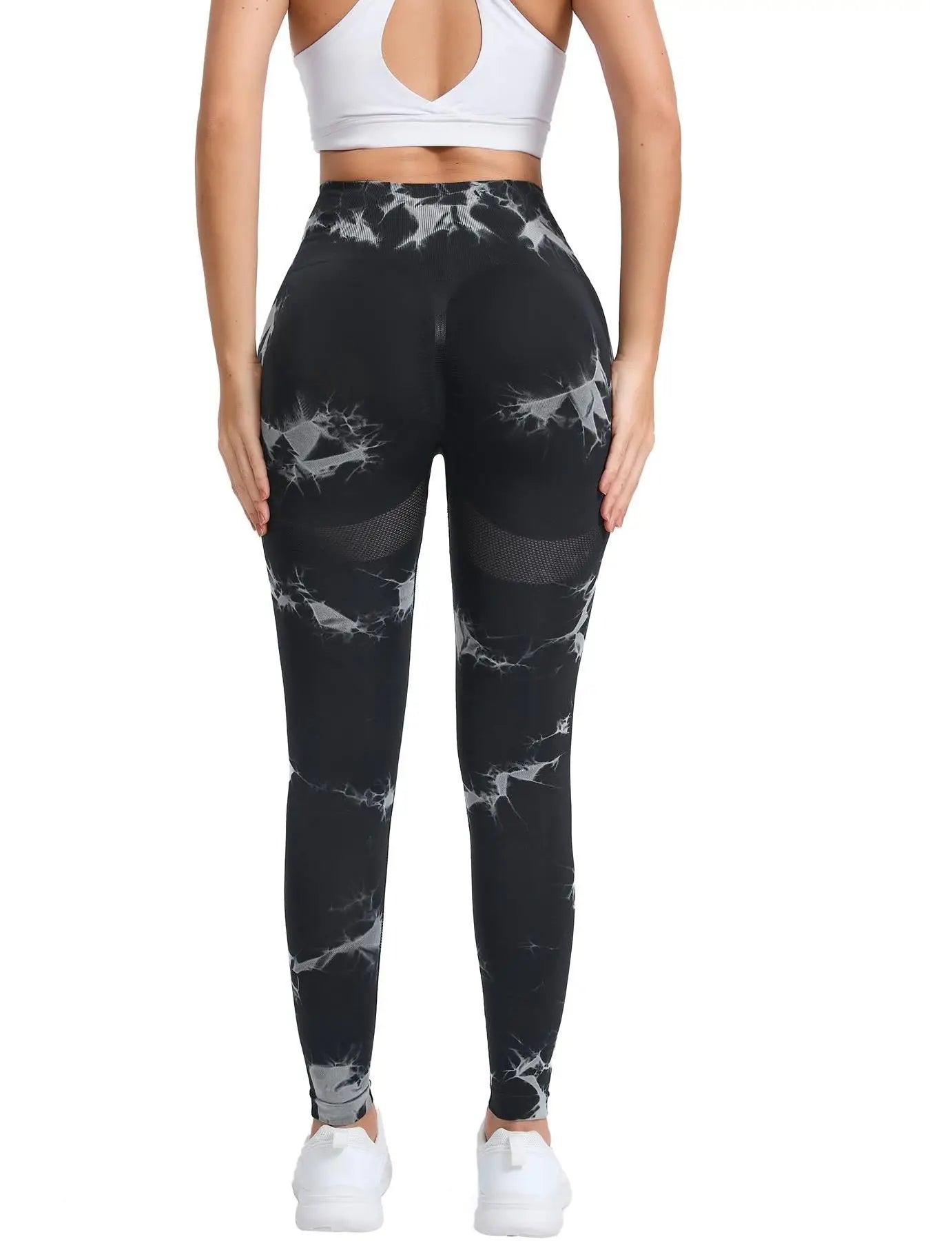 New Women's Peach Tie-dye High-Waist Yoga Pants Abdominal Lifting Gluteal Fitness Seamless Sports Tight Long Fitness Leggings - Smarsty