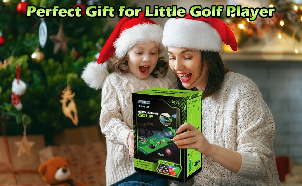 Kids Toy Golf Club Set with LED Automatic Ball Returner, Golf Putting Mat Toddler Mini Golf Game Sports Gift for 3+ Boys Girls