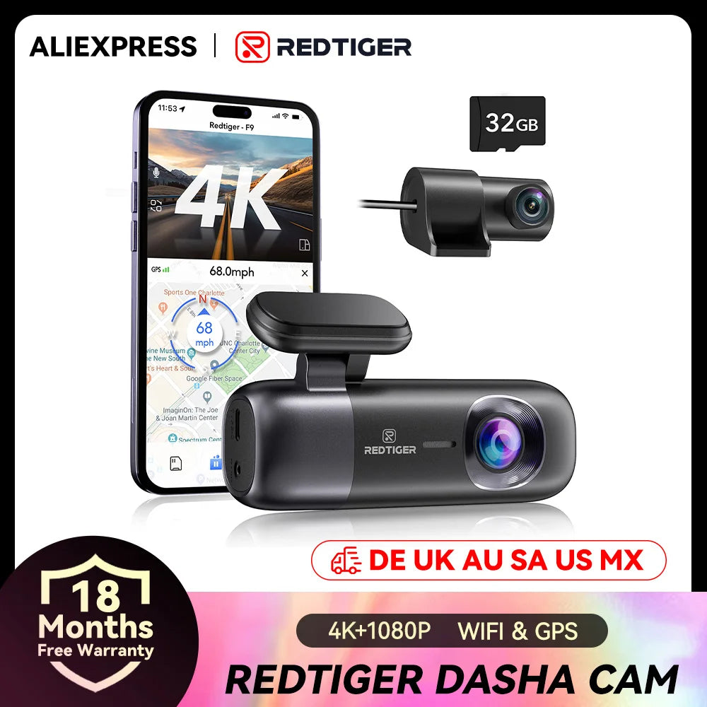 4K Dashboard Camera Front And Rear With Night Vision GPS - Smarsty