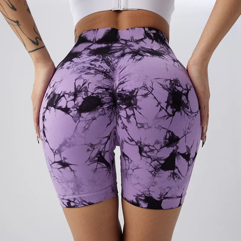 Tie-Dye Yoga Shorts for Women High Elastic Gym Shorts Push Up Sports Shorts Running Workout Fitness Women Short Sports Leggings - Smarsty