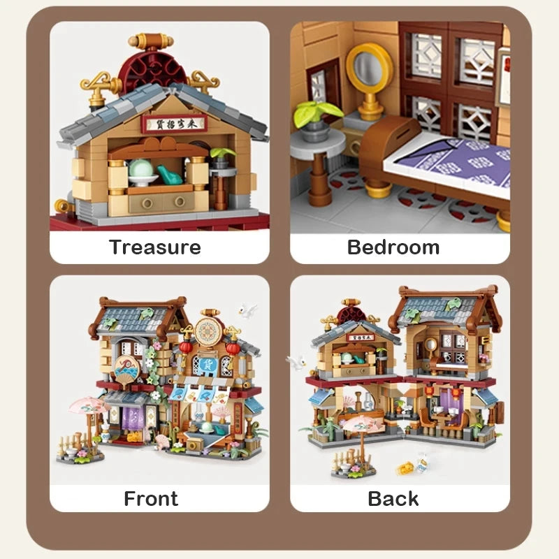Street View Series Building blocks Izakaya Shaved Ice Shop Takoyaki Shop Coffee shop Panda Tea House model children's gift by Smarsty
