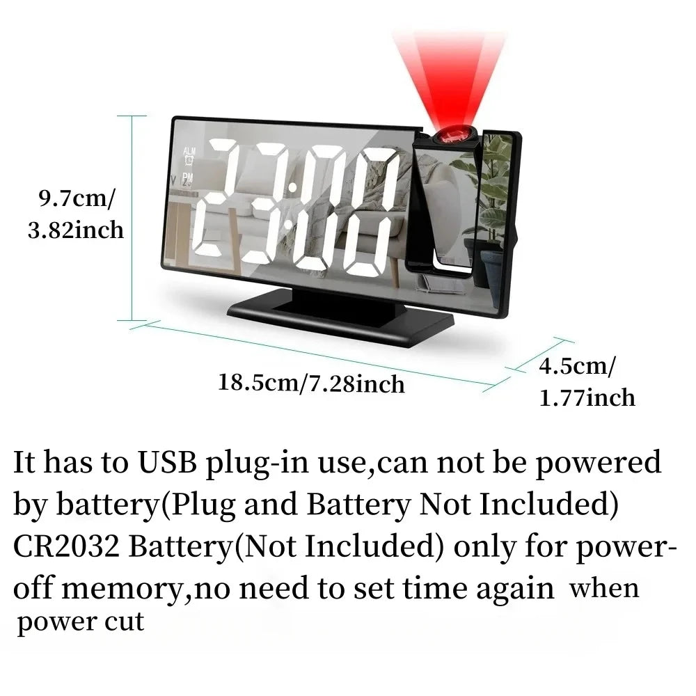 180 Degree Projection Alarm Clock with USB Charging - Smarsty