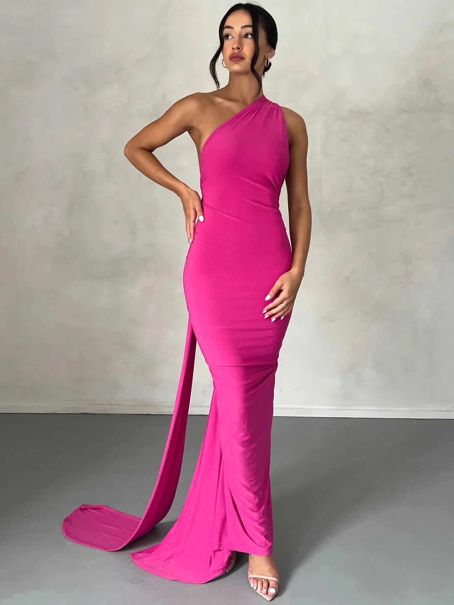 Hugcitar One Shoulder Backless Adjustable Scarf Loop Ruched Sexy Maxi Dress Women Elegant Y2K Streetwear Festival Outfit - Smarsty