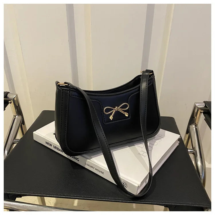 Metal Bow Shoulder Bag For Women With Classic Baguette - Smarsty
