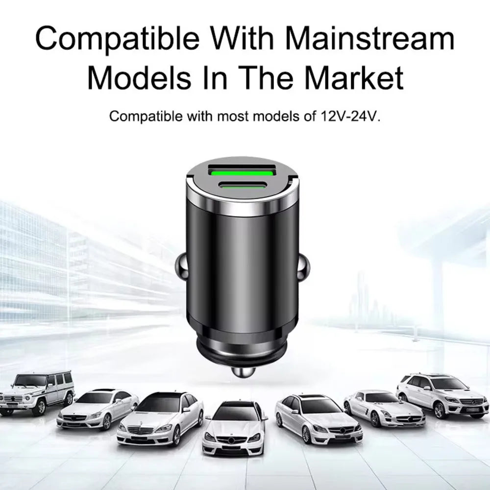 200W mini car charger fast charging for iPhone QC3.0 mini PD USB Type C car mobile phone charger for Xiaomi Samsung Huawei - Smarsty