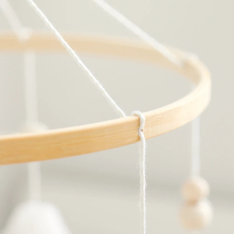 Wooden Crib Mobile Baby Bed Bell Rattle Toy Soft Felt Cartoon Bear Mobile Hanging Newborn Music Box Bed Bell Hanging Bracket Toy by Smarsty