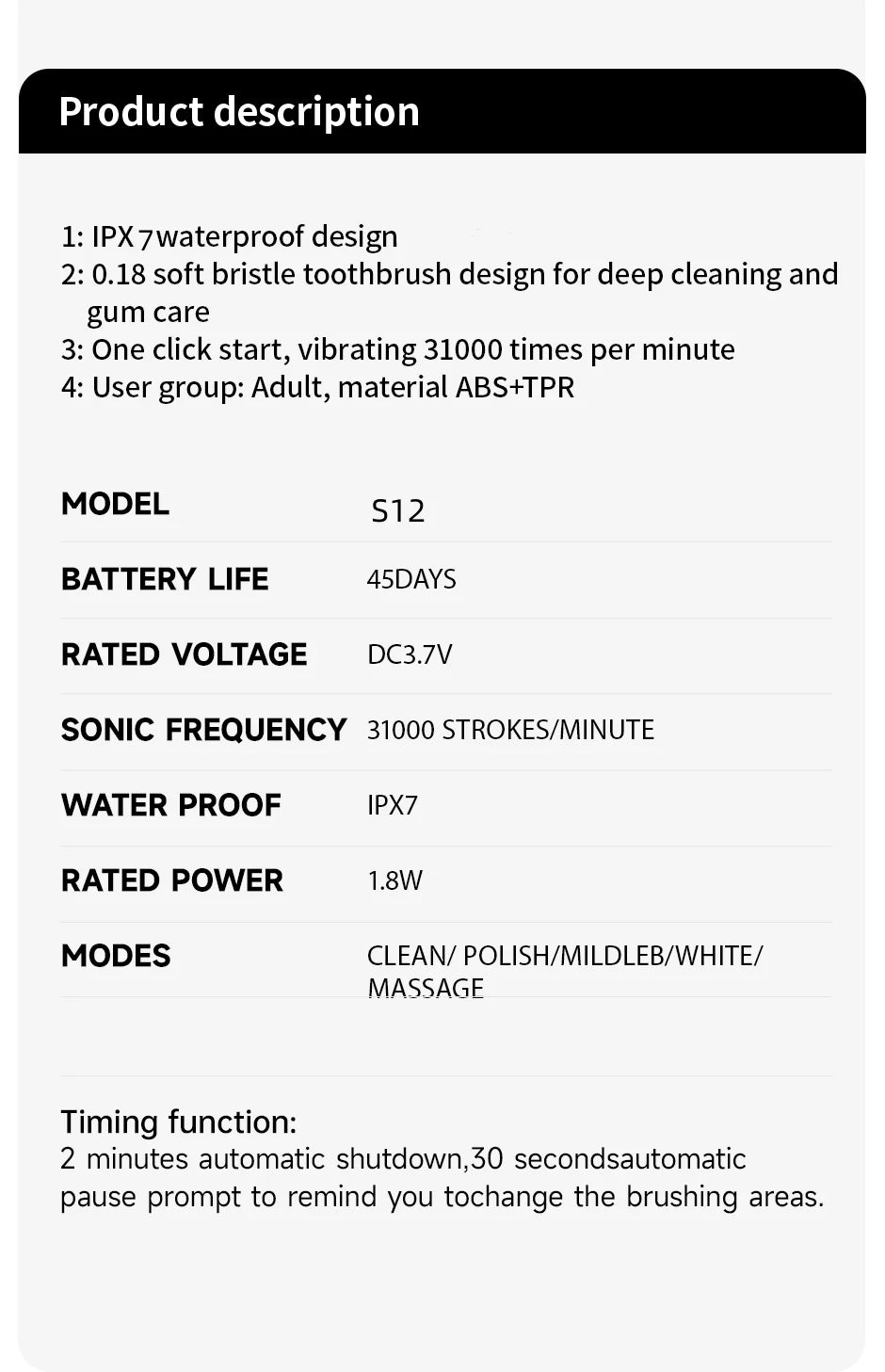 Sonic Electric Toothbrush with Type-C Charging and 5-Gear Modes - Smarsty