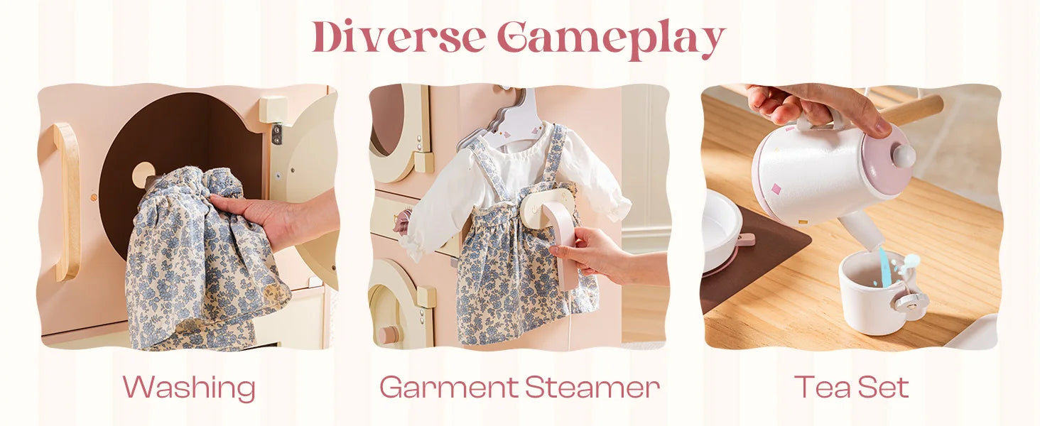 Robotime Robud Kids Corner Kitchen Playset Wooden Play Kitchen Set with Realistic Sound Pretend Play Gift for Boys Girls Pink by Smarsty