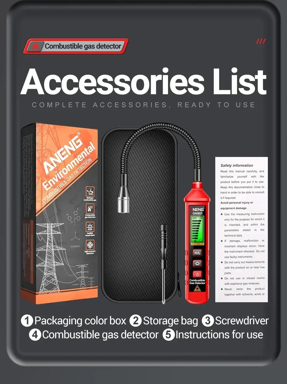 ANENG GN803 Portable Gas Leak Detector with LCD Display - Smarsty