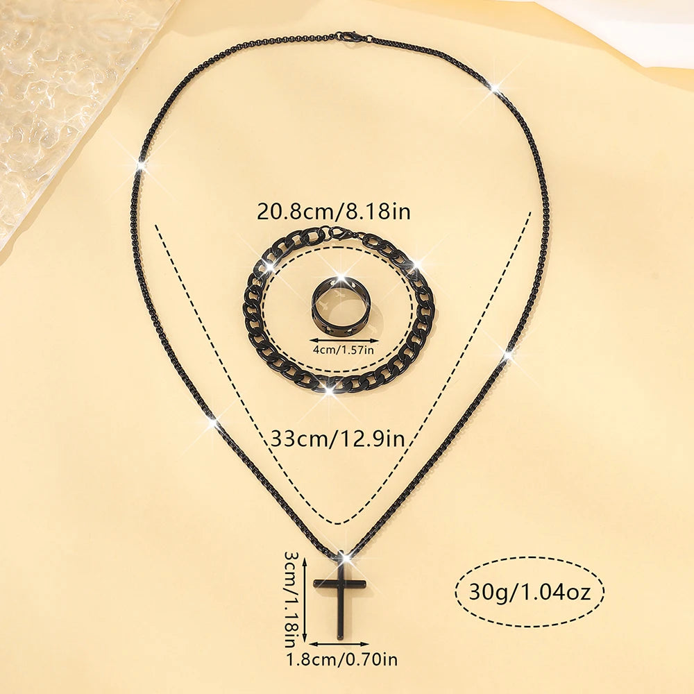 Men's Stainless Steel Cross Pendant Jewelry Set - Smarsty