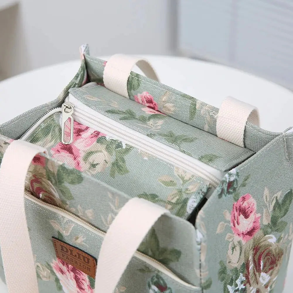 Insulated Floral Lunch Bag Large Capacity Bento Cooler - Smarsty