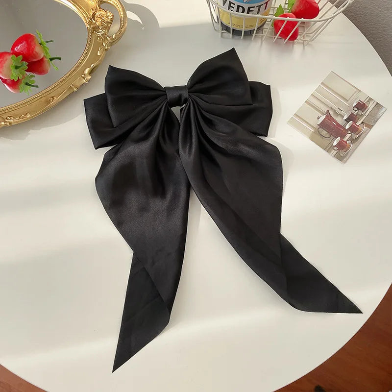 Trendy Solid Color Satin Ribbon Hair Bows for Women - Smarsty