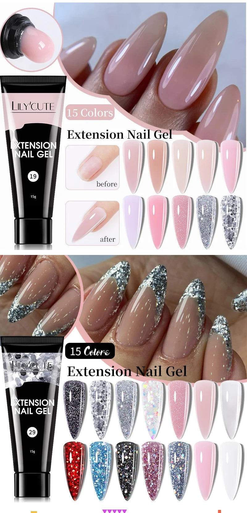 LILYCUTE Nail Gel Set with 6W LED Lamp for Quick Manicure - Smarsty