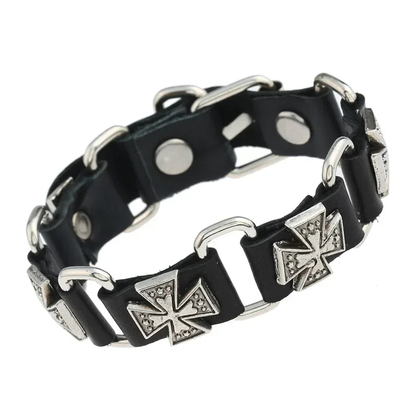 Unisex PU Leather Punk Bracelet with Spikes and Skull - Smarsty