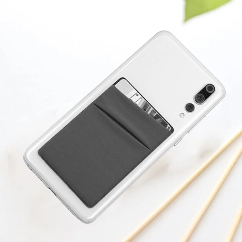 Fashion Elastic Cloth Cell Phone Card Holder Mobile Phone Wallet Case Credit ID Card Holder Adhesive Sticker Pocket Money Bag
