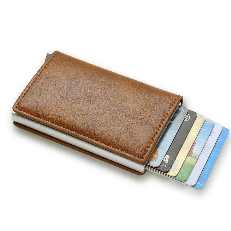 Anti Rfid Carbon Fiber ID Credit Card Holder Men Wallets Mini Automatic Pop up Bank Cardholder Case Minimalist Vallet Choice