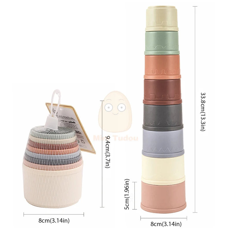 Baby Toys Stacking Cup Cartoon Early Educational Learning Color Number Nesting Sorting Bath Shower Play Water Sand Game For Kids - Smarsty