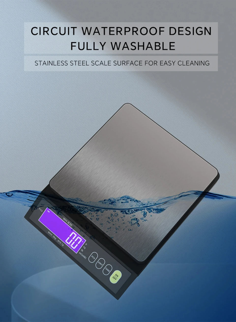 Digital Kitchen Scale with Waterproof Design and LCD Display - Smarsty