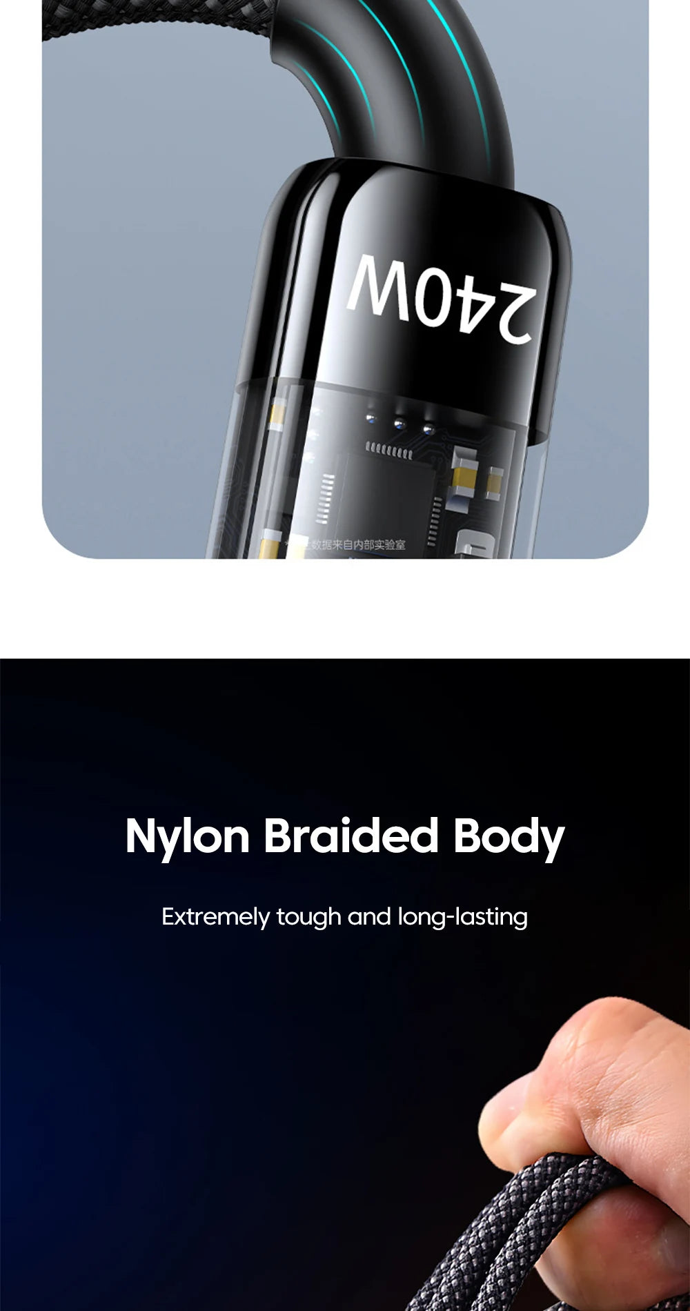 NNBILI USB C Quick Charging Cable 240W Nylon Braided Transparent Type C High-speed Charger Wire for Samsung Huawei Mi Data Line - Smarsty