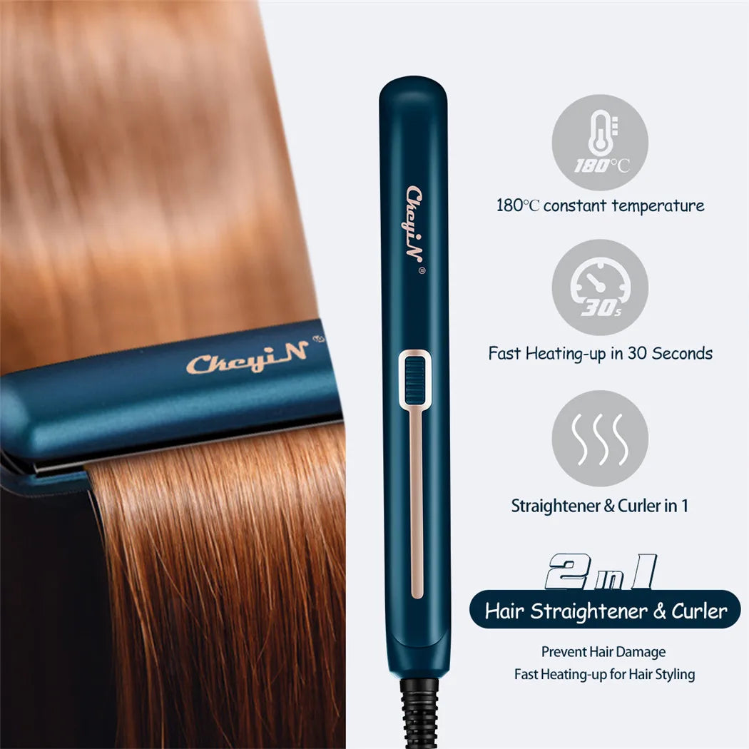 CkeyiN Mini Hair Flat Iron 2 in 1 Portable Straightener and Curler - Smarsty