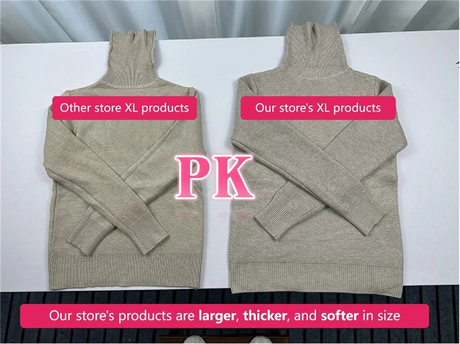 Turtleneck Winter Sweater Women Elegant Thicken Velvet Lined Warm Sueter Knitted Pullover Slim Tops Jersey Knitwear Jumper New - Smarsty