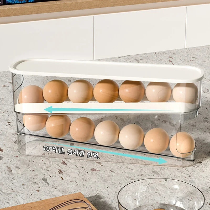 Slide Type Egg Carton Double Automatic Egg Roller Refrigerator Side Door Egg Storage Kitchen Countertop Egg Holder by Smarsty