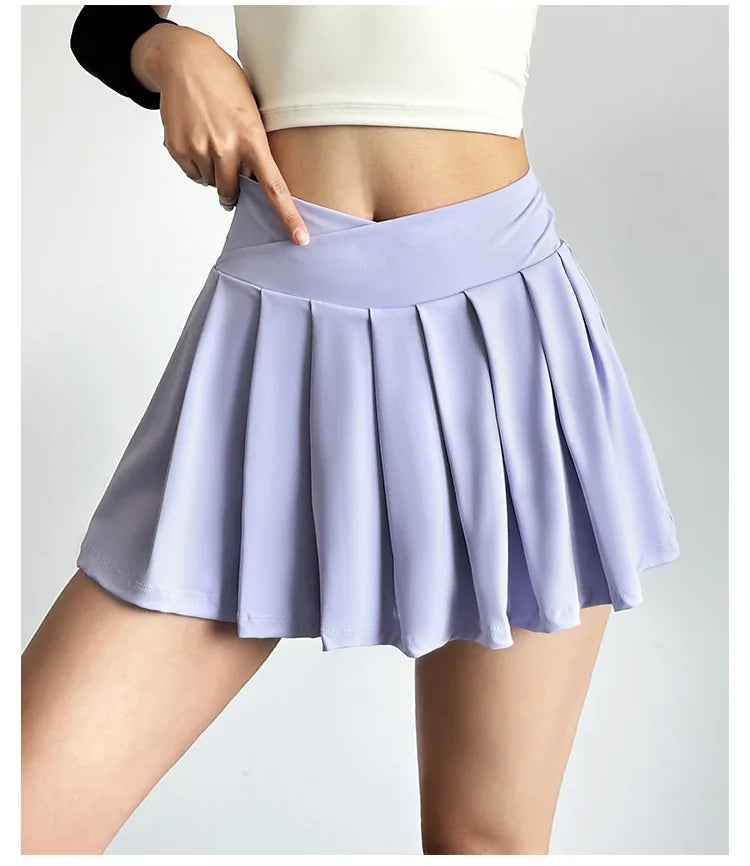 Sports short skirt women summer anti-walk yoga pants running fitness clothes quick dry breathable high waist pleated skirt - Smarsty