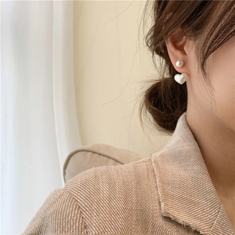 Heart Shaped Pearl Geometric Earrings For Women Daily Wear - Smarsty
