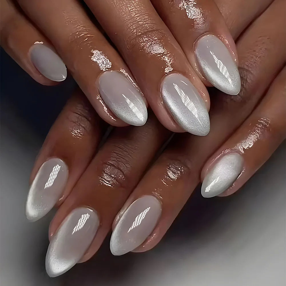 24 Pcs Metallic Cat Eye French Press On Nails - Smarsty