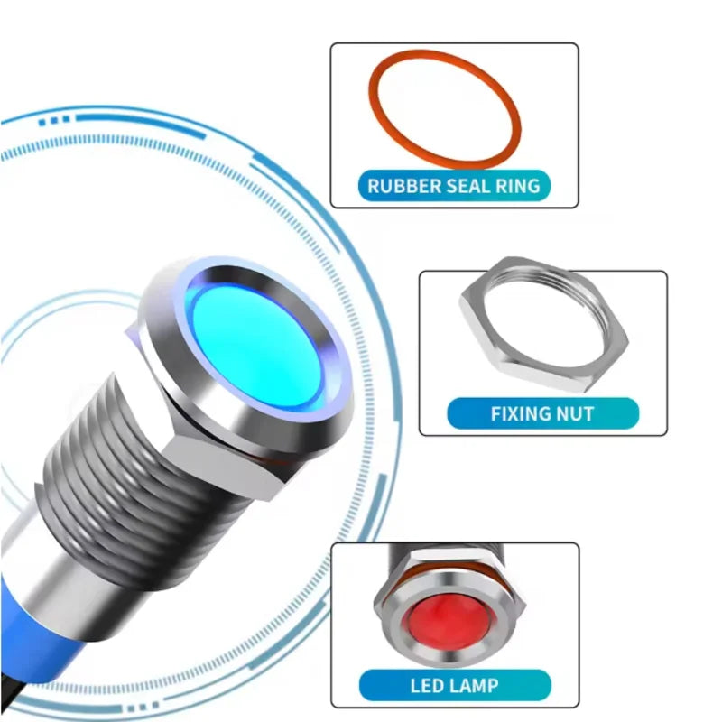 6mm LED waterproof metal indicator light signal light with wire 6V -12V -24V 24V 220V red/yellow/blue/green/white metal button - Smarsty