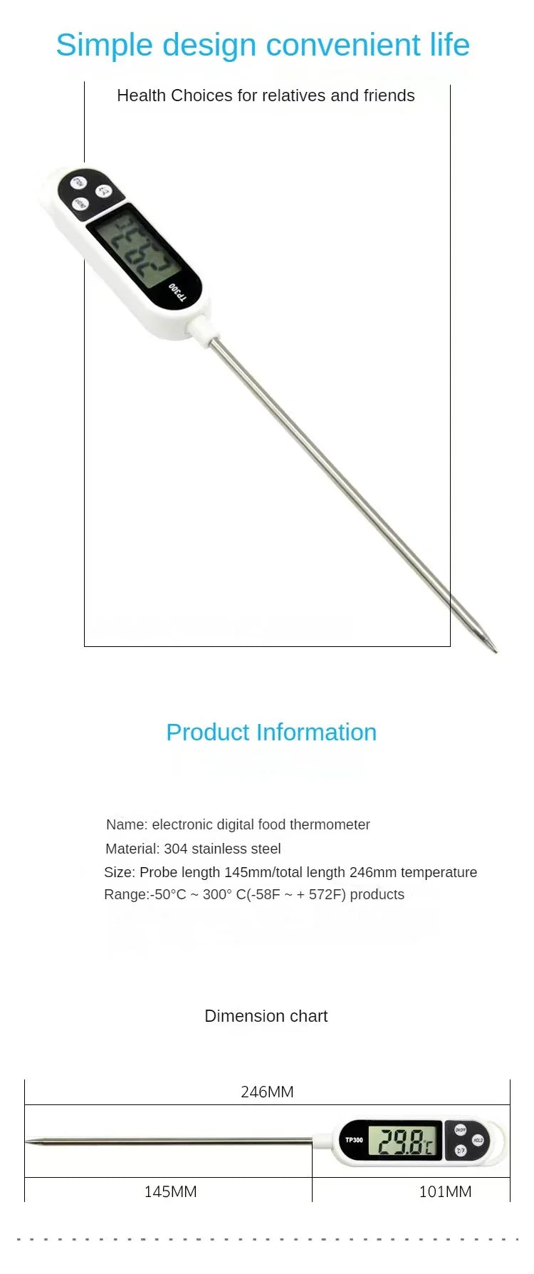Digital Kitchen Thermometer Instant Read Meat Temperature Probe for Cooking BBQ Food LCD Display by Smarsty