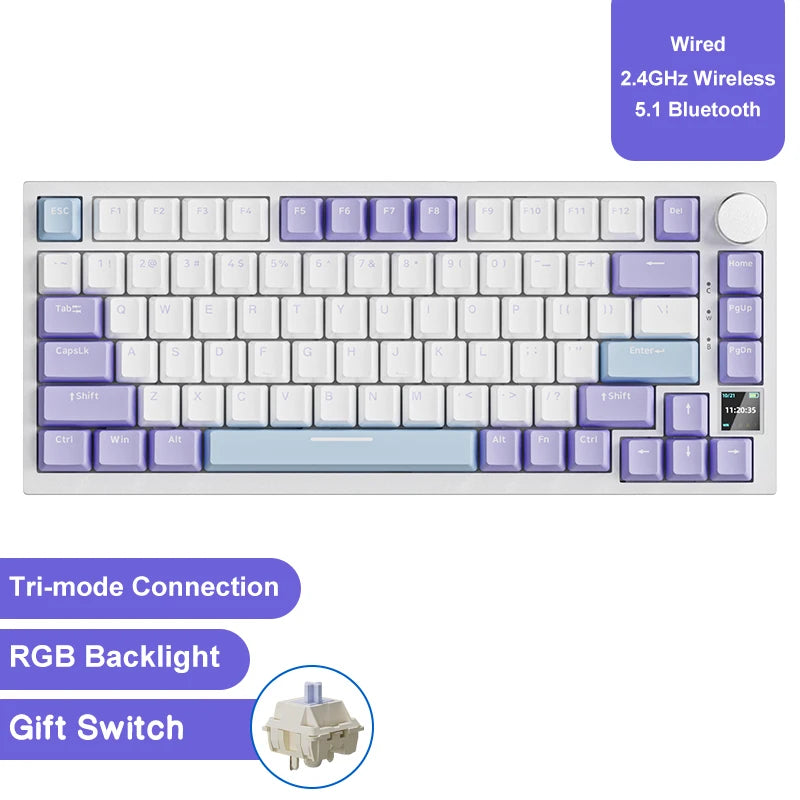 Mechanical Keyboard 82 Keys Wireless Bluetooth 5.1 Knob