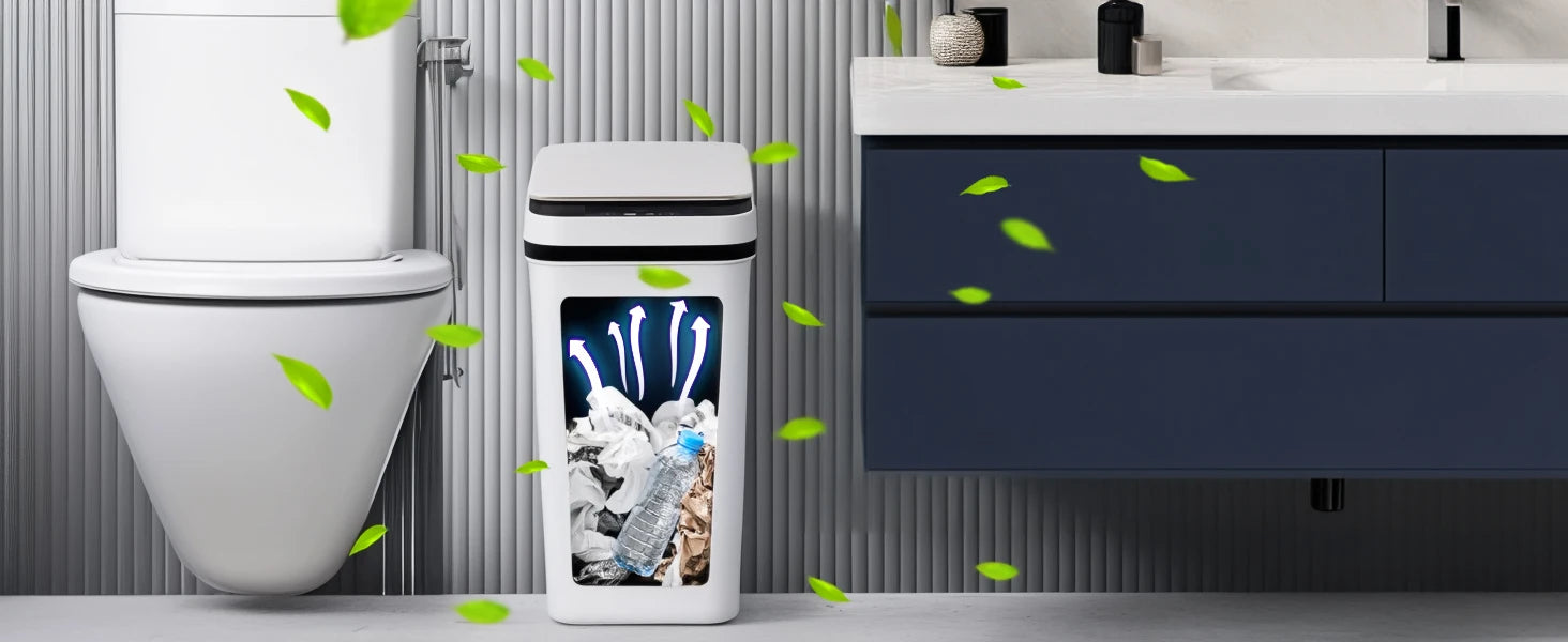 2 Pack 12L Bathroom Automatic Trash Cans Touchless Motion Sensor Slim with Lid for Bathroom Bedroom Living Room Office White - Smarsty