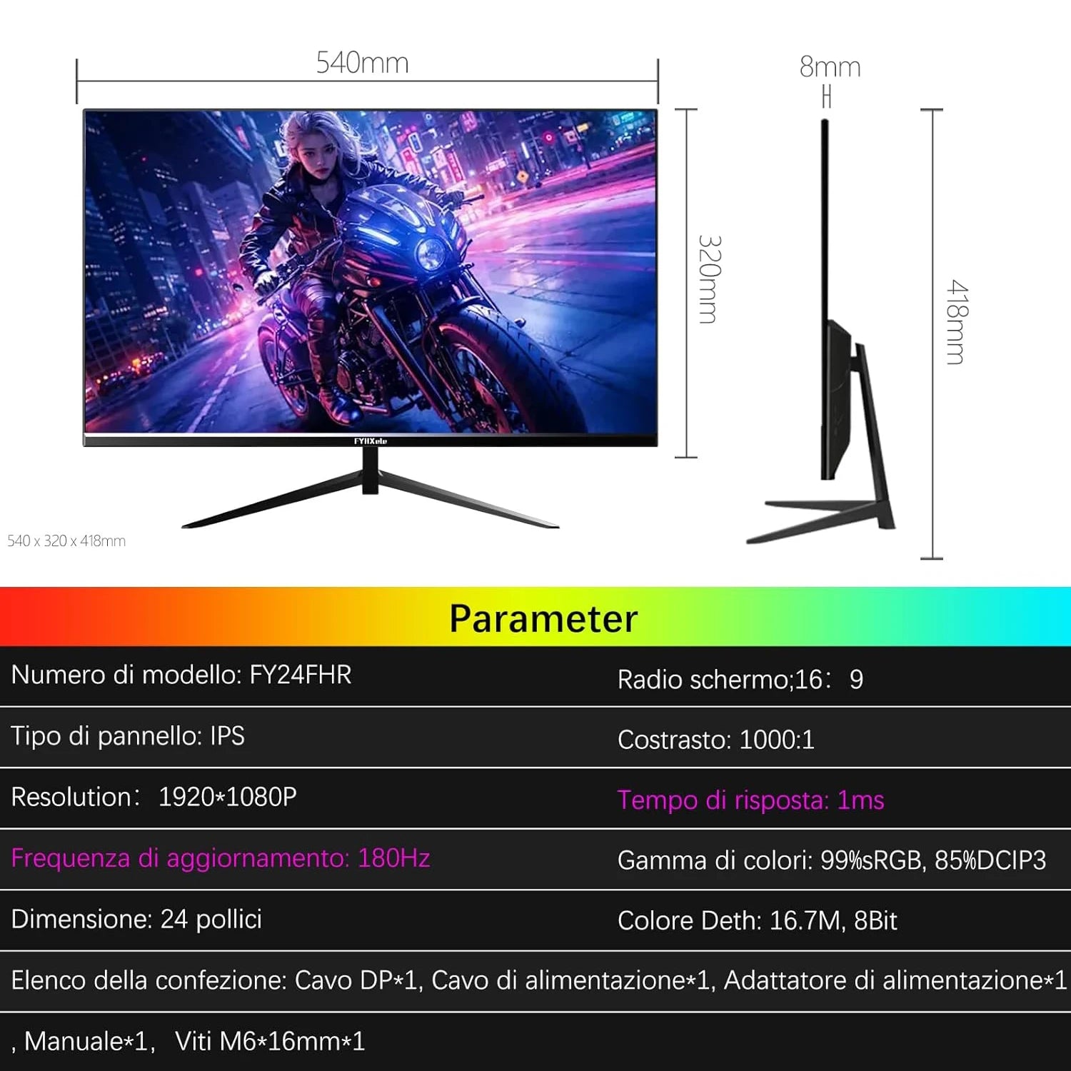 FYHXele 24Inch 180Hz Gaming Monitor 1K FHD Computer Display 1ms Response Time Eye Care Screen LCD Support HDR G-Sync VESA - Smarsty