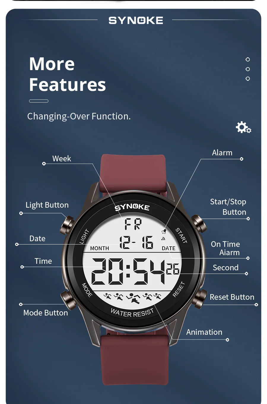 SYNOKE Men's Waterproof LED Digital Sports Watch - Smarsty