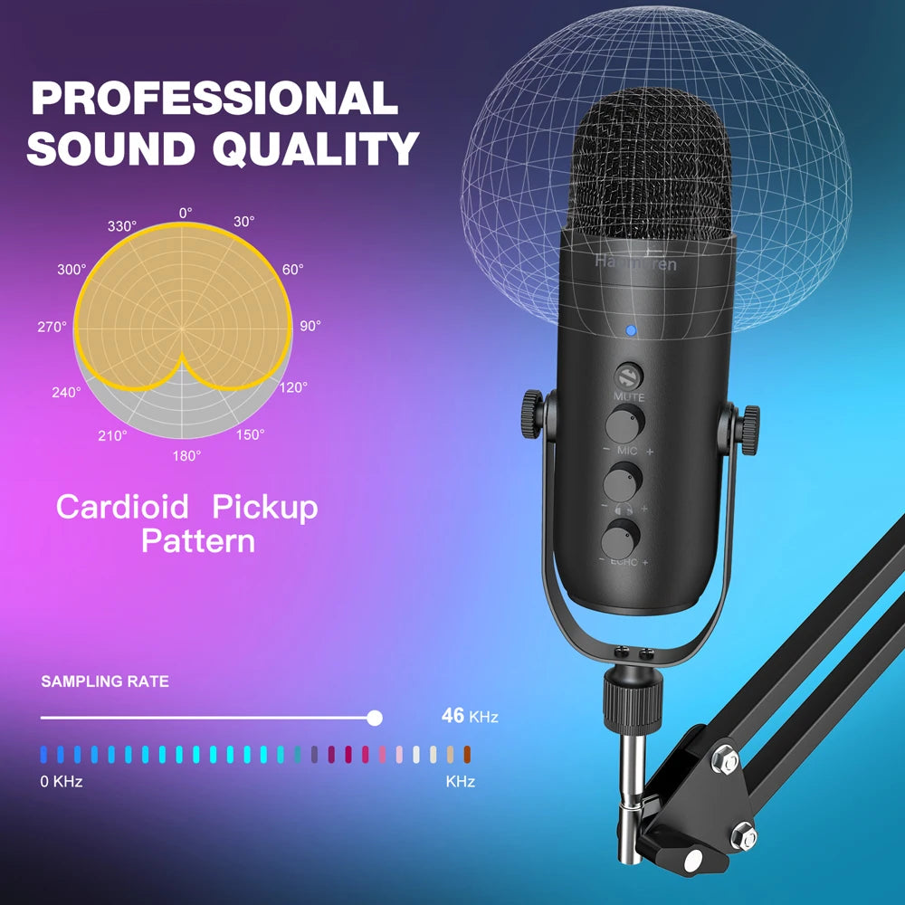 Haomuren USB Podcast Microphone Kit with Boom Arm - Smarsty