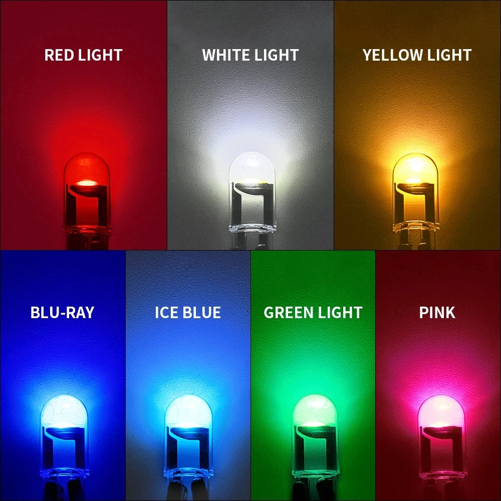10X New W5W LED T10 Car Lights COB Glass Interior Parts Bulbs White ice blue Yellow Auto License Plate Lamp Dome Read Light 12V - Smarsty